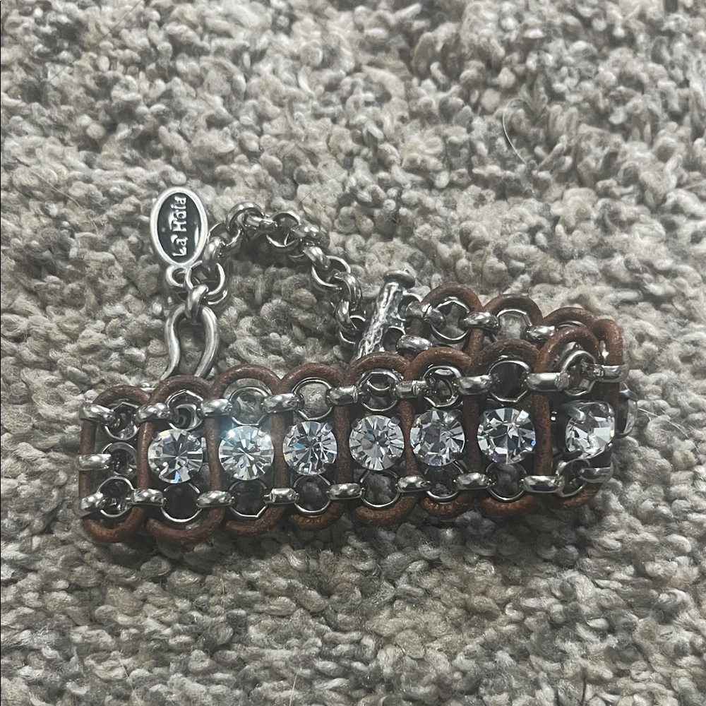 La Hola Silver and Leather Brown Bracelet